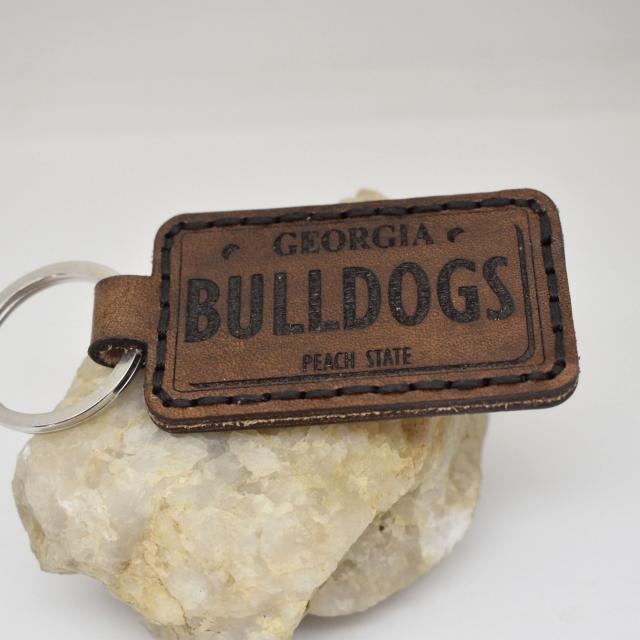 Georgia Bulldogs License Plate Genuine Leather Keychain